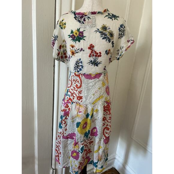 Johnny Was Floral Semi Sheer Silk Dress With Tie Square Neckline | S - Picture 4 of 6